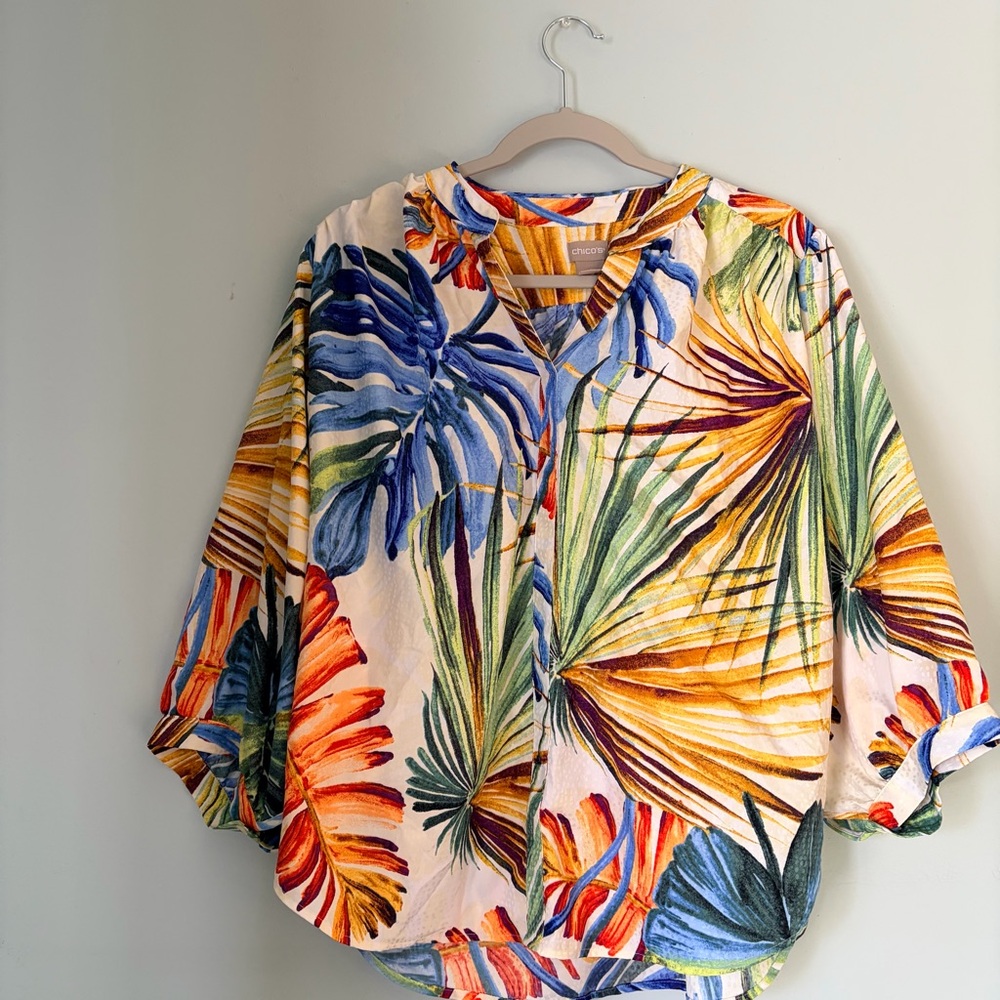 Chico's Vibrant Leaf Print Blouse